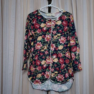 Vintage Victoria's Secret Gold Label Lace & Floral Cotton Nightgown, small, EUC!